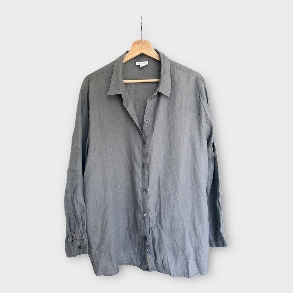 J. Jill Love Linen Long Sleeve Button Up Shirt size XL Petite Gray Beachy Preppy
